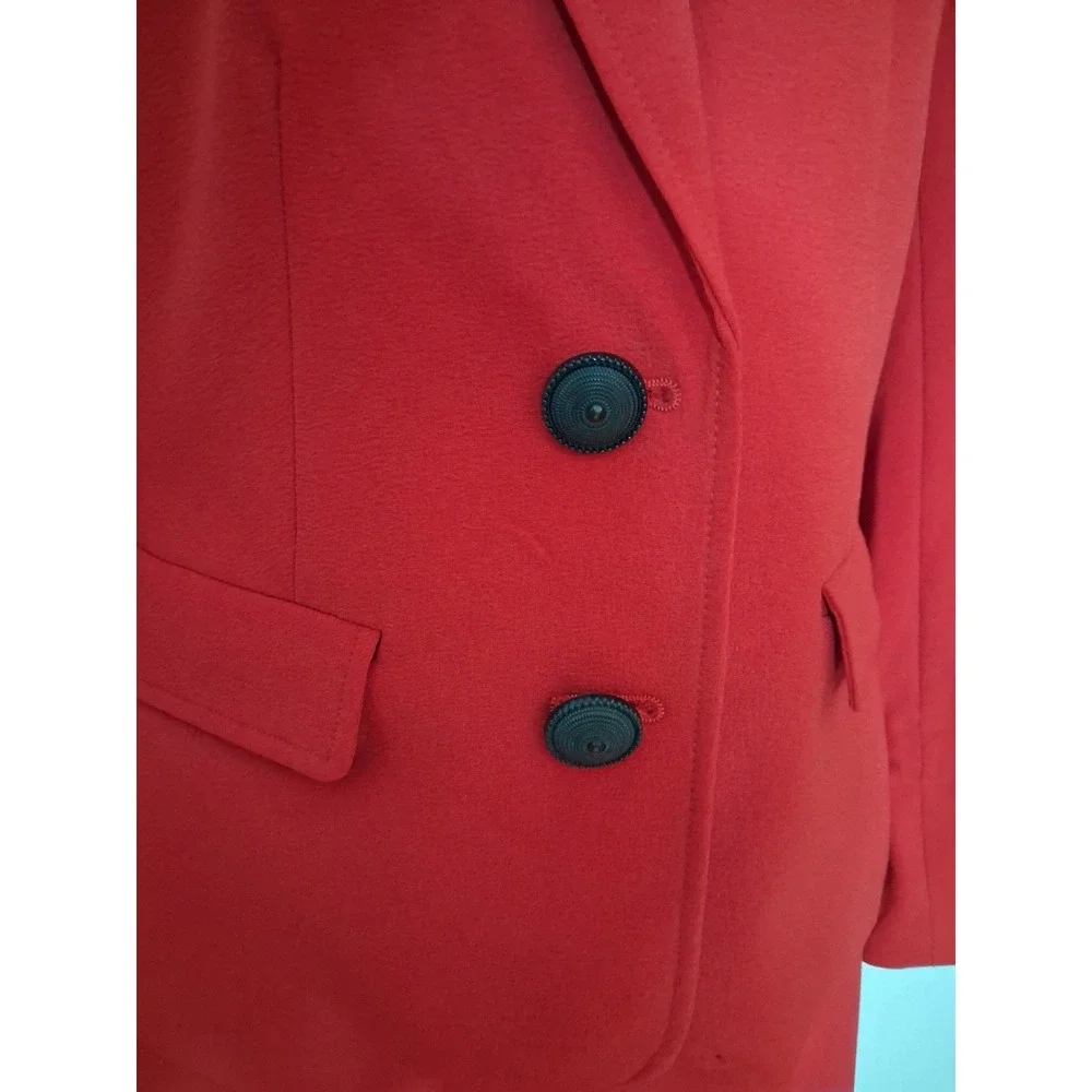 Nanette Nanette Lepore Womens Red 2 Piece Skirt Suit Blazer Set Size 8 Bow Cuff